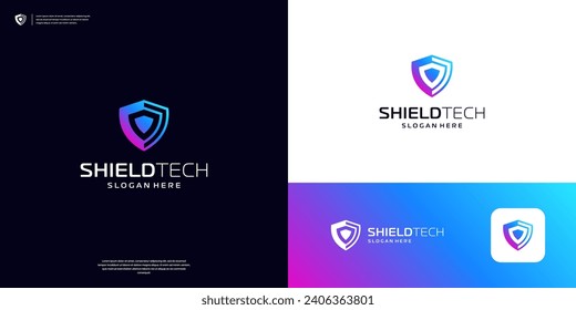 Modern shield tech logo design template