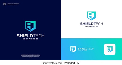 Modern shield tech logo design template
