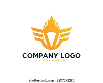 Modern Shield Wing With Fire Logo Design	
