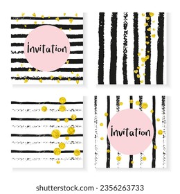 Modern Shimmer. Save Date Wallpaper Set. Golden Glowing Textile. White Splatter Illustration. Black Vintage Stardust. Stripe Polka Element. Birthday Spray. Golden Modern Shimmer