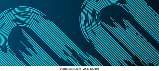 Modern shiny blue diagonal rounded lines pattern. Blue abstract background with blue glowing geometric lines. suit for media product design background.