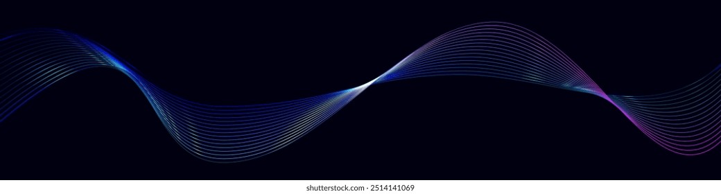 Modern shiny blue lines glowing geometric lines on dark background for cover, poster, banner, brochure, header, website and long horizontal banner design