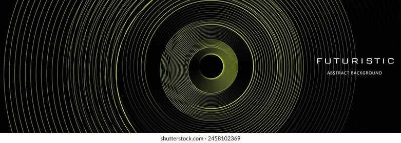 Modern shiny light green circle lines background. Abstract light green glowing geometric lines on dark background. Futuristic technology concept, green background.