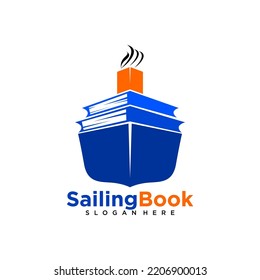 Diseño moderno del logotipo del libro de barcos. Logo creativo con concepto de barco y libro