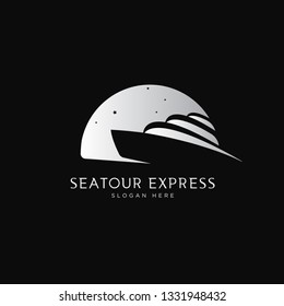 modern ship, cruise, boat sailing travel logo template