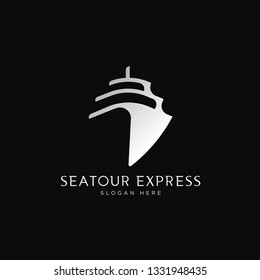modern ship, cruise, boat sailing travel logo template
