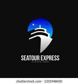 modern ship, cruise, boat sailing travel logo template