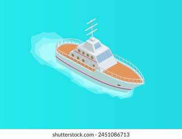 Modern ship or yacht sailing in deep blue waters