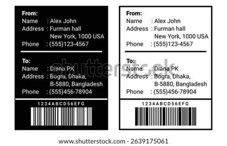 Modern Shipping Label with Sender and Receiver Address and Barcode - Vector Template.