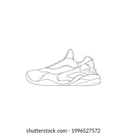 modern shoes sneaker outline drawing vector, black line sneaker. vector Illustration.