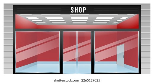 modern shop facade building with glass door isolated - 3d illustration