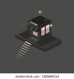 Modern shop, great design for any purposes. 3d infographic. Technology concept vector design. Isolated vector sign symbol. Buy flat vector icon. Digital business 