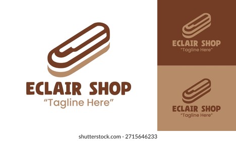 A modern éclair shop logo designed for pastry boutiques, bakeries, and dessert brands.