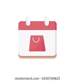 Um ícone de calendário de compras moderno com um saco elegante e calendário, perfeito para e-commerce e planejamento de eventos. Ajuda na programação de promoções, ajudando as empresas a gerenciar os esforços de marketing