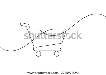 Modern Shopping Cart Continuous One Line Drawing Abstract Minimalist Store Trolley Vector Illustration