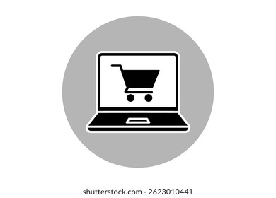 Modern Shopping Cart Icon with Laptop, laptop shopping cart icon, online laptop buying vector, laptop checkout cart icon