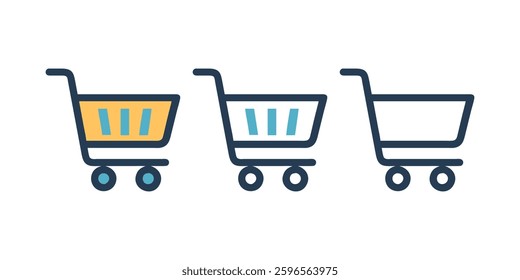 Modern shopping cart icon in vector format, perfect for e-commerce, retail, and online shopping themes. Clean design, cart status symbol, isolated on white background