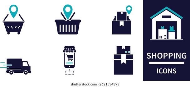 Conjunto de iconos de compras modernas Colección de Vector de diseño plano para comercio electrónico y venta minorista.