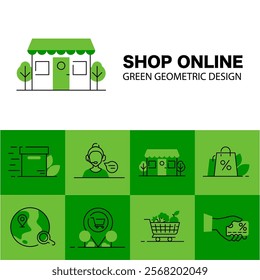 Modern Shopping Icon Set. Line Art Style with Consultant, Credit Card, Cart, Location, Mini Market