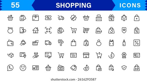 Modern Shopping Icon Set Vector Illustration. Featuring Essential Retail, E-commerce, and Shopping Cart Symbols