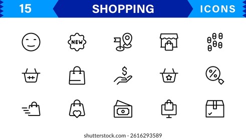 Modern Shopping Icon Set Vector Illustration. Featuring Essential Retail, E-commerce, and Shopping Cart Symbols