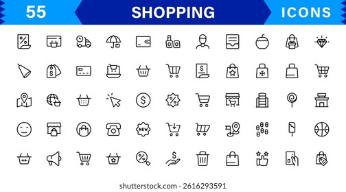 Modern Shopping Icon Set Vector Illustration. Featuring Essential Retail, E-commerce, and Shopping Cart Symbols