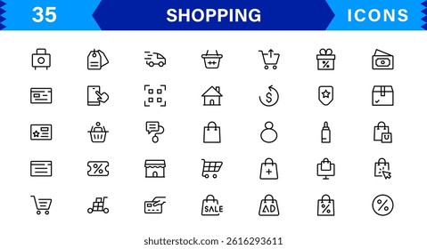 Modern Shopping Icon Set Vector Illustration. Featuring Essential Retail, E-commerce, and Shopping Cart Symbols
