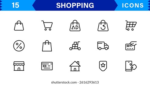Modern Shopping Icon Set Vector Illustration. Featuring Essential Retail, E-commerce, and Shopping Cart Symbols