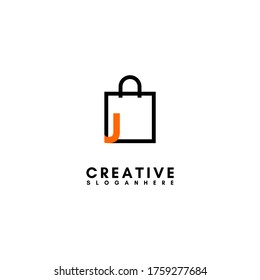 Diseño moderno de un logotipo J de compras aislado en fondo blanco