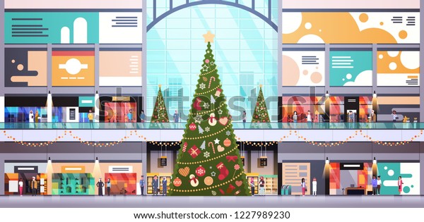 modern shopping mall center decorated for christmas and new year