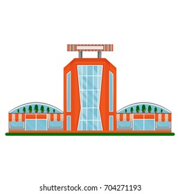 Modern shopping mall. Shopping center exterior. Flat vector cartoon City Buildings and Architecture. Objects isolated on a white background.