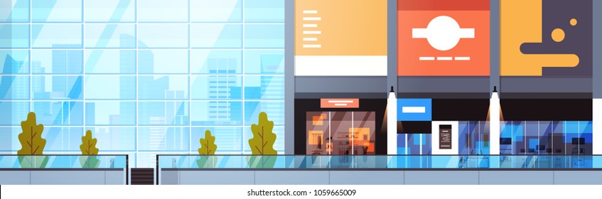 Modern Shopping Mall Empty Horizontal Banner Big Urban Retail Store