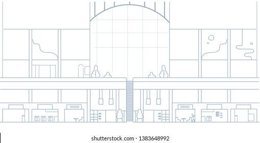 modern shopping mall interior big supermarket with many boutiques retail store design sketch doodle horizontal