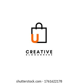 Modern shopping U logotype design concept isolated on white background