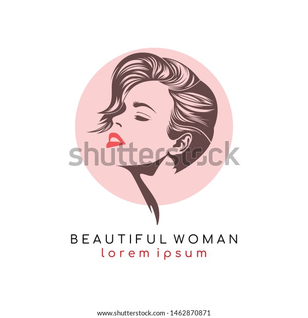 Modern Short Hair Womans Face Logo Stock Vector Royalty Free