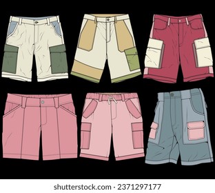 Modern Short pants coloring drawing vector, Modern short pants in a sketch style, training template vector, vector Illustration.
