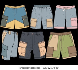 Modern Short pants coloring drawing vector, Modern short pants in a sketch style, training template vector, vector Illustration.
