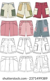 Modern Short pants coloring drawing vector, Modern short pants in a sketch style, training template vector, vector Illustration.
