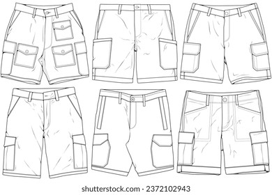 Moderne Kurzhose Umrissvektor, Moderne Kurzhose im Skizzenstil, Schulungsvorlage Umriss, Vektorgrafik.
