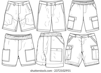 Moderne Kurzhose Umrissvektor, Moderne Kurzhose im Skizzenstil, Schulungsvorlage Umriss, Vektorgrafik.
