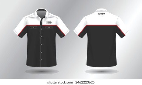 modern short sleeve work shirt with pocket template design. Front and Back View, Vector File.