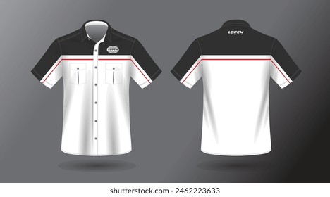 modern short sleeve work shirt with pocket template design. Front and Back View, Vector File.