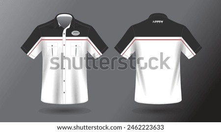 modern short sleeve work shirt with pocket template design. Front and Back View, Vector File.