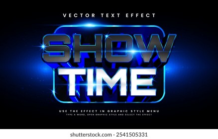 Efecto de texto de Vector editable moderno del tiempo de la demostración con el concepto brillante de la luz. Adecuado para eventos nocturnos.