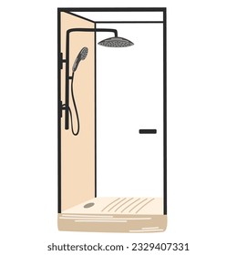 Modern shower cabin. Bathroom, interior item. Flat vector illustration isolated on white background