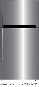 Modern side by side Stainless Steel Refrigerator. Fridge Freezer Isolated on a White Background. Empty paper sheet on fridge door