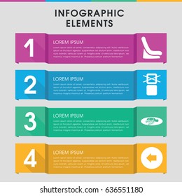 Modern side infographic template. infographic design with side icons includes arrow left, baby seat in car. can be used for presentation, diagram, annual report, web design.