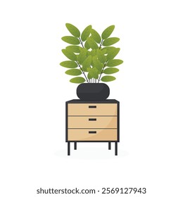 modern side table with a vase with decorative leaves on it flat illustration isolated on white background