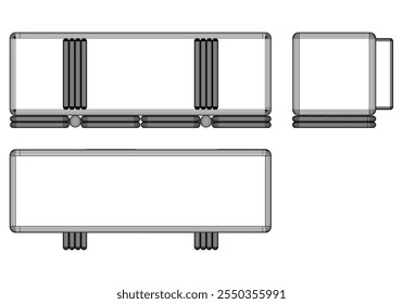 Ilustração de contorno de painel lateral moderno para decoração de casa, livros de colorir e projetos de design. Ilustração do vetor do armário do buffet com vistas frontais, laterais e superiores