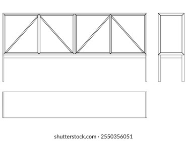 Ilustração de contorno de painel lateral moderno para decoração de casa, livros de colorir e projetos de design. Ilustração do vetor do armário do buffet com vistas frontais, laterais e superiores